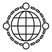 Simple line art illustration of a globe surrounded by connected circles, symbolizing world unity vector