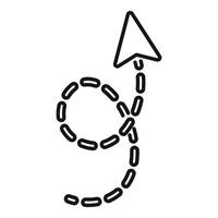Black and white graphic of a curved dotted line leading to an arrow, symbolizing direction or path vector