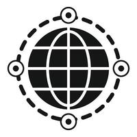 Black and white icon illustrating a stylized globe surrounded by network connections vector