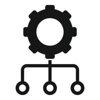Simple black gear icon connected to a network, representing industrial or technological concepts vector