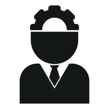 Black and white graphic of a person with a gear for a brain symbolizing an engineer vector