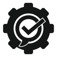 Black and white quality check icon with a check mark inside a gear, symbolizing approved standards vector