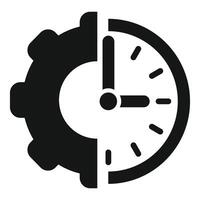 Black and white illustration representing the concept of speed with a clock merging into a gear vector
