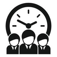 plano diseño icono presentando un reloj y Tres negocio personas vector
