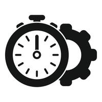 Black and white graphic of a stopwatch with gear wheels, symbolizing efficiency and productivity vector