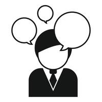 Icon depicting a person with speech bubbles, representing business communication or idea exchange vector
