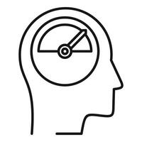 gráfico de un cabeza silueta con un velocímetro, simbolizando cognitivo o mental carga vector