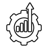 Black and white icon of a gear with an upward graph, symbolizing growth and progress vector