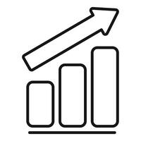 Rising bar graph with upward arrow line art icon vector