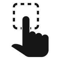 Black illustration of a finger pointing and clicking on an outlined square vector