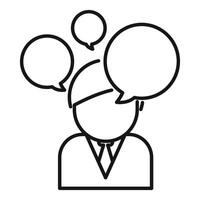 illustration of a person with speech bubbles, symbolizing discussion and exchange of ideas vector