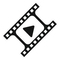 Black and white icon with a play arrow in a filmstrip frame vector