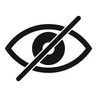 Simple black and white icon representing the concept of invisibility or privacy, with a barred eye vector