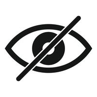 sencillo negro y blanco icono representando el concepto de invisibilidad o privacidad, con un prohibido ojo vector