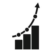 Simple black and white graphic of an increasing bar graph with an upward arrow vector