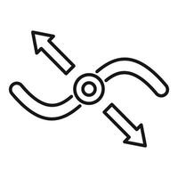 un minimalista diseño de curvo flechas señalando hacia fuera en un dinámica arreglo vector