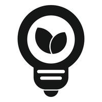 Black and white illustration of a lightbulb with a leaf inside, symbolizing green energy vector