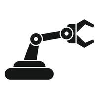 Simple black illustration of an automated industrial robotic arm, isolated on a white background vector