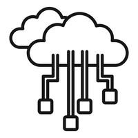minimalista línea Arte de un nube conectado a datos bloques, simbolizando nube informática vector