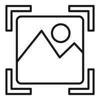 Minimalistic line art icon depicting a mountain with sun, for logos or graphic design vector