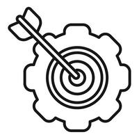 Simple line art of a dart in the center of a target, symbolizing precise goal achievement vector