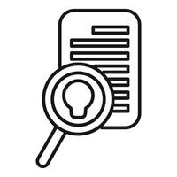 Black line icon highlighting a document under a magnifying glass, symbolizing search or review vector