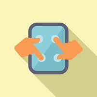 Flat design icon of hands performing pinch gesture on a touchscreen device with a long shadow vector