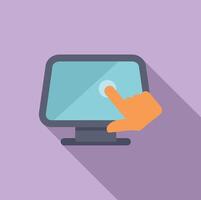 Cartoon hand clicking on computer monitor icon vector