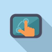 illustration of a hand pressing a button on a digital touchscreen, with a clear blue background vector