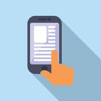 Flat design illustration of a hand interacting with a mobile phone interface vector