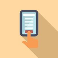 Flat design of a hand scrolling through a document on a digital tablet vector