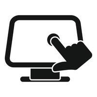 Black icon illustrating a hand touching a screen, symbolizing interactivity with digital devices vector