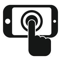 graphic of a finger tapping a mobile touchscreen icon on a smartphone silhouette vector