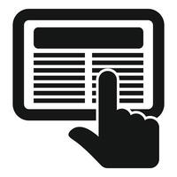 Simplified black and white icon representing touchscreen interaction using a finger vector