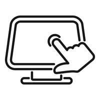 Hand touching computer screen icon vector