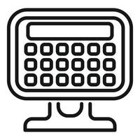 Black and white line illustration of a digital calculator on a monitor vector