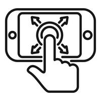 Line art icon of a hand interacting with a touchscreen interface on a smartphone vector