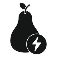Black and white illustration of a pear with a lightning bolt symbol, representing energy vector