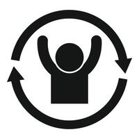 Black and white icon of a person with raised arms, signifying success, inside a circular arrow vector