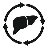 Black and white icon symbolizing the liver's ability to regenerate, with arrows in a cycle vector