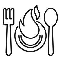 Spicy food concept icon with flame, fork, and spoon vector