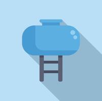 Flat design icon of a blue water tank on a stand with a sleek, modern style and shadow effect vector