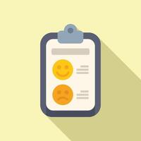 Flat design illustration of a clipboard with happy and sad face options for feedback vector
