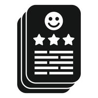 Black and white icon illustrating a positive customer review with rating stars vector