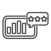 Black and white icon of a fivestar rating and a bar chart inside a speech bubble vector
