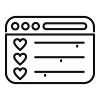 Web browser interface with heart icons vector