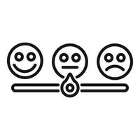 icon illustrating customer feedback with three emoticons ranging from happy to sad vector