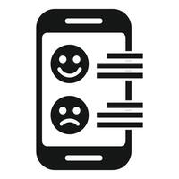 icon of a smartphone showing happy and sad face emojis for feedback vector