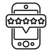 Black and white of a smartphone displaying a fivestar review rating vector