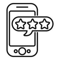 Outline icon of a mobile phone with a star rating bubble, representing app reviews vector